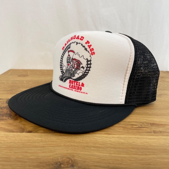 Railroad Pass Hotel & Casino Henderson Nevada Black White Trucker Hat VINTAGE - Picture 9 of 9